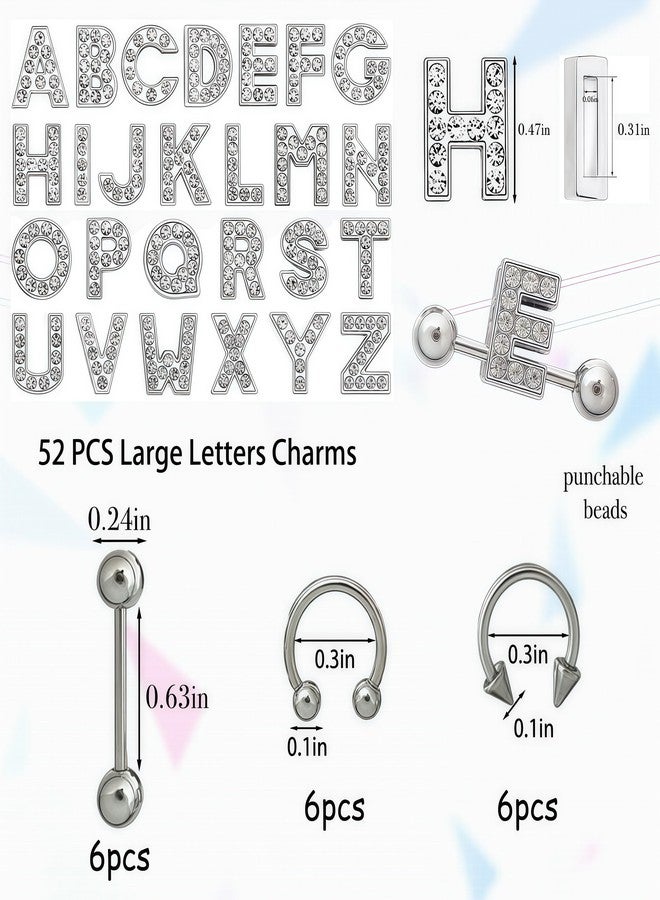 BHCCXZ 70PCS Nail Charms Alloy Sliver Large Letters Charm Piercing Nail Charms for Nails Design，3D Y2k Nail Jewels Bulk Nail Art Decor Set - Image 2